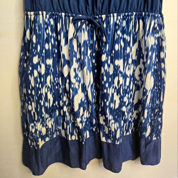 DKNY Artsy Sleeveless Mini Dress Abstract Mixed Media Drawstring Waist Size L - Picture 4 of 8